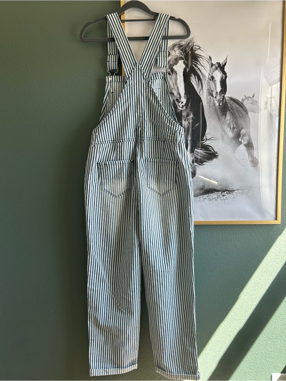 kensie Blue and White Striped Overalls - Picture 5 of 5